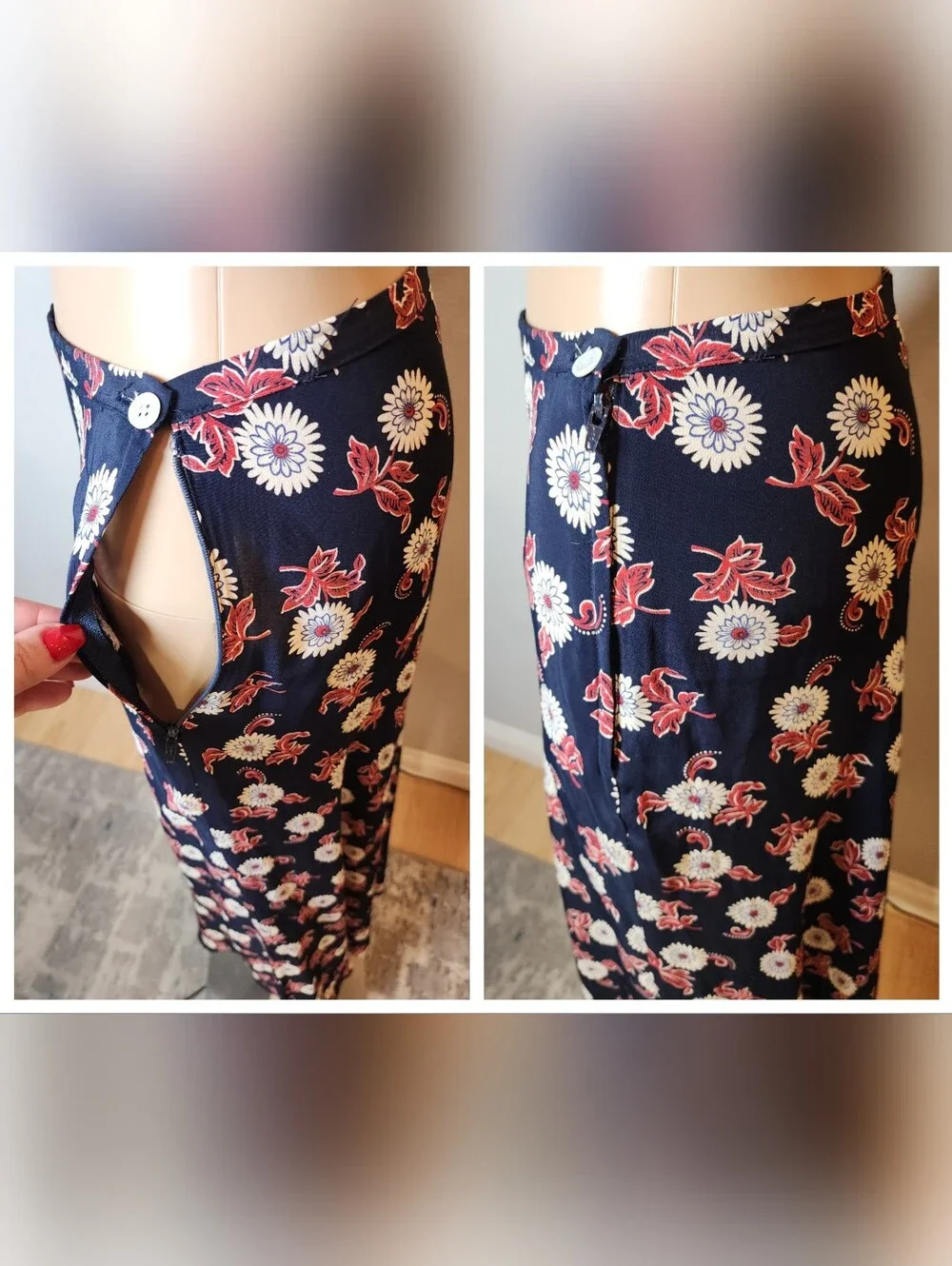 Karen Kane Maxi Skirt Blue Red White Floral Rayon Made In USA Size 6 XS/S